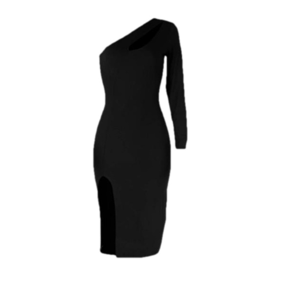NEW Bonheur D’amour Nathalie Cut Out One Shoulder Midi Black Dress Size Small - Picture 2 of 5